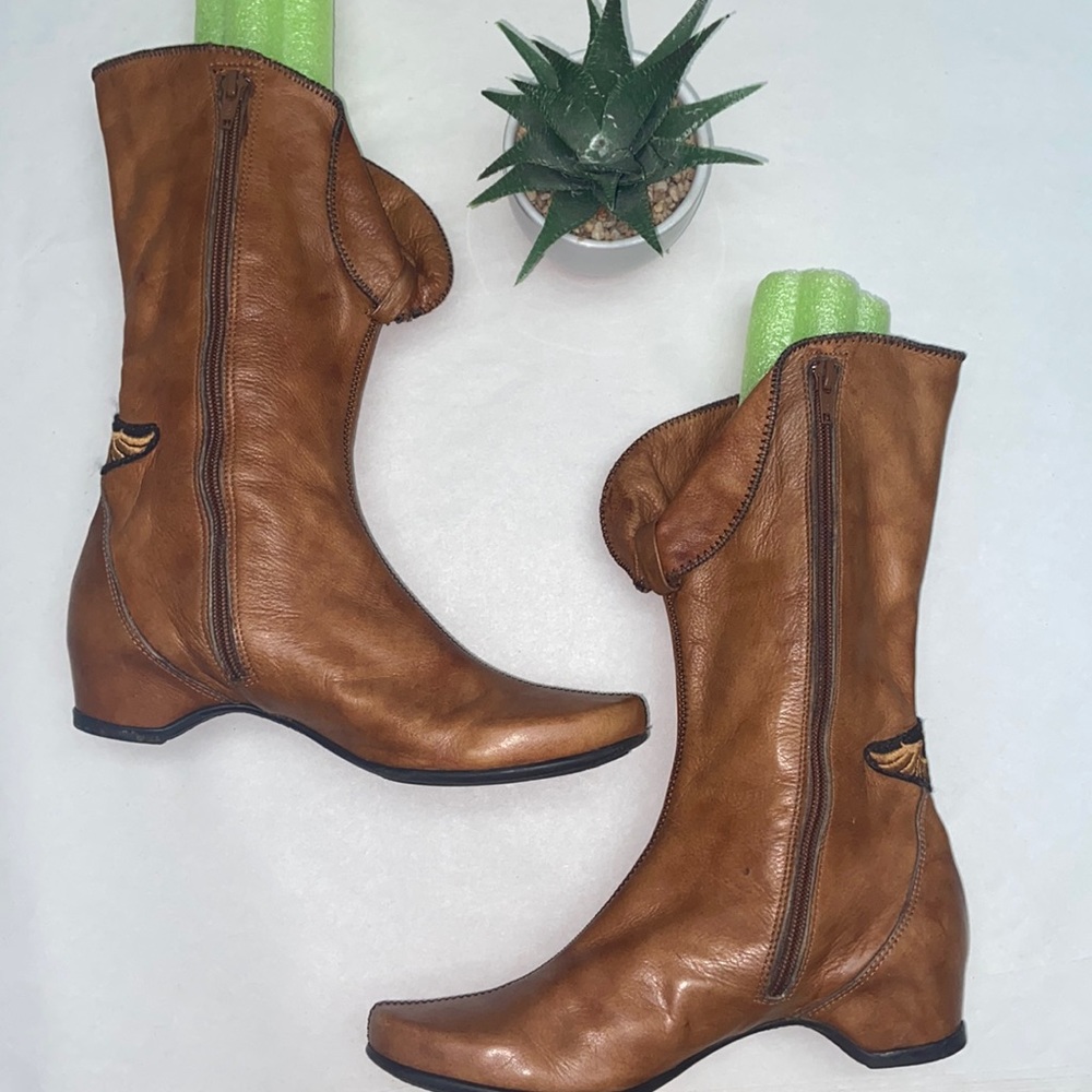 Hispanitas amazing leather boots with wings and fold detail, zipper Size 38 moto - Picture 2 of 13